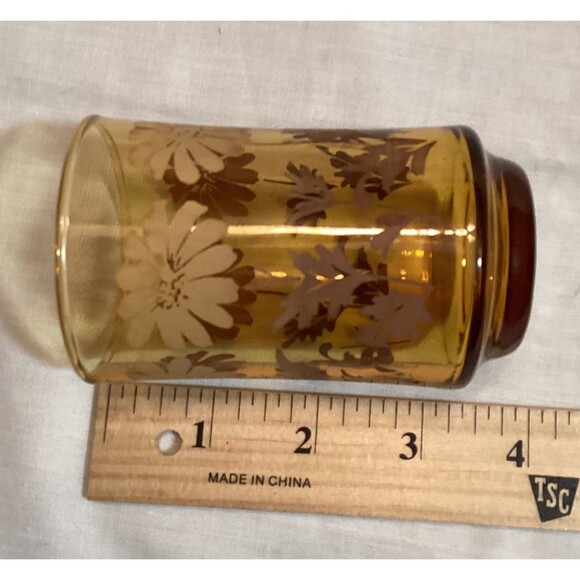 Libbey Brown/Amber Fade Daisy Small Juice Glasses Vintage Floral Pattern Retro - Picture 10 of 13
